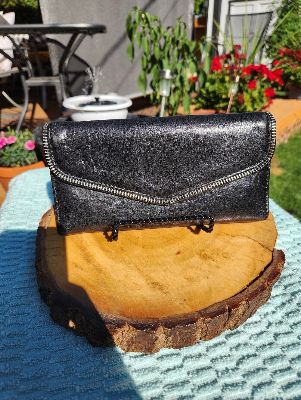 Michael Kors Black Envelope Wallet with Metal Trim